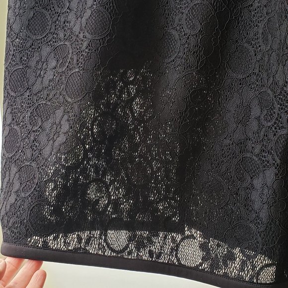 Icone Black Satin and Lace Racerback Top Sleeveless Cocktail Dress, M - Picture 12 of 14